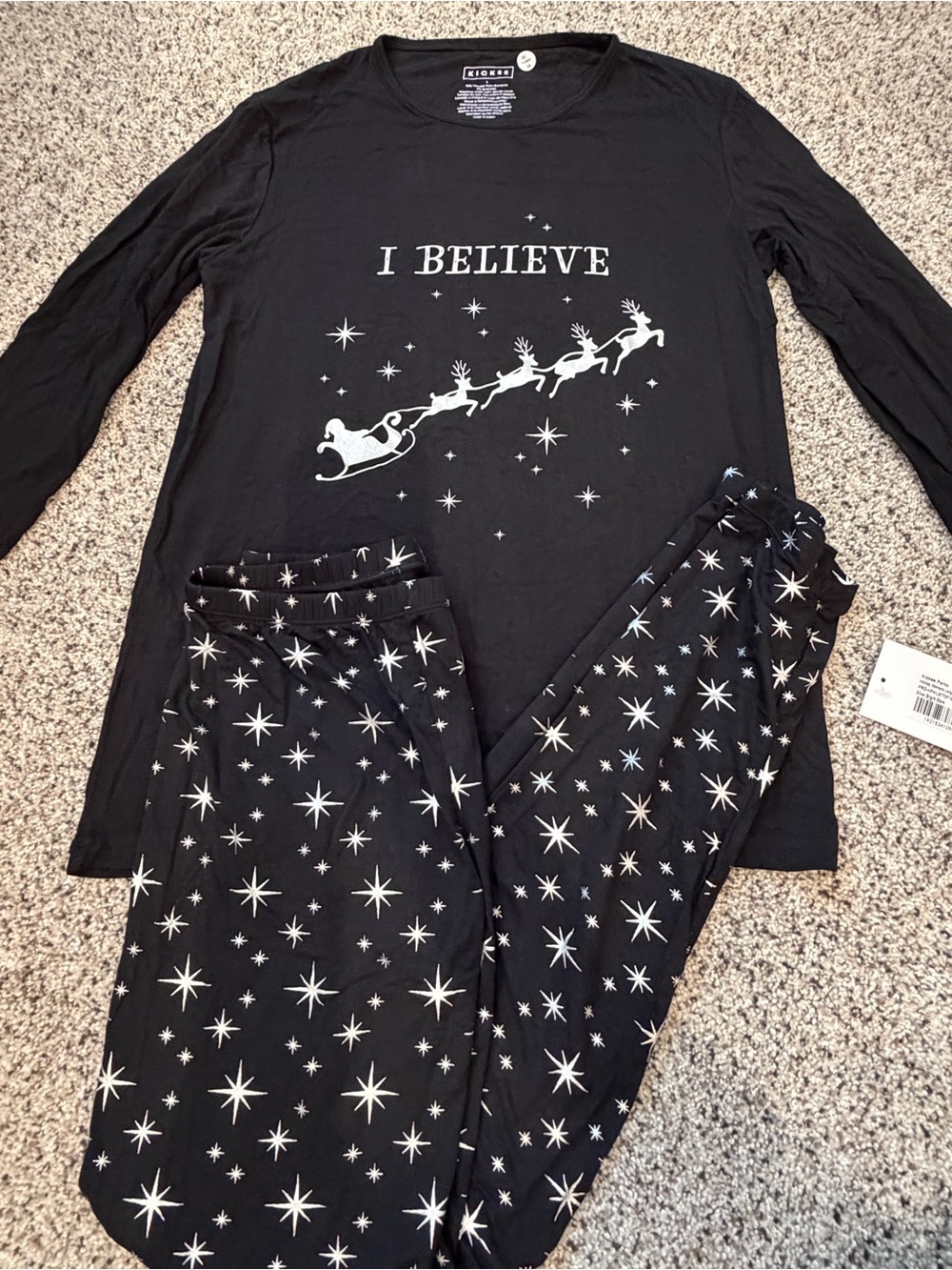 Kickee pants holiday silver bright stars women’s long sleeve pajama set size L